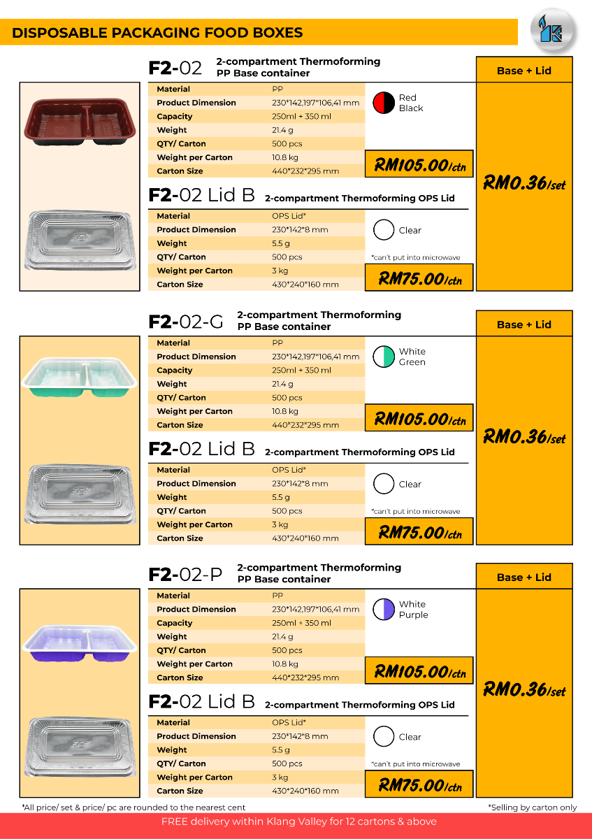 Disposable Packaging Price List 1