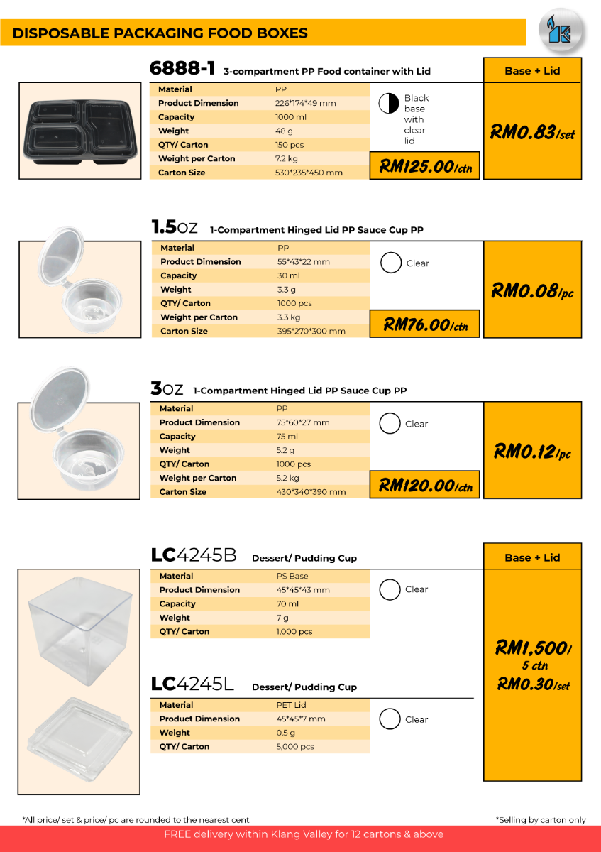 Disposable Packaging Price List 2