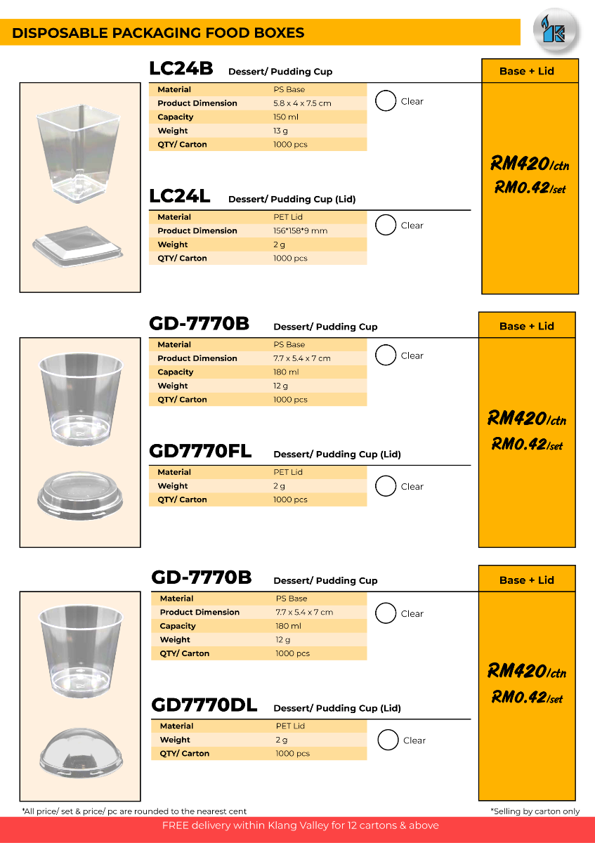 Disposable Packaging Price List 3